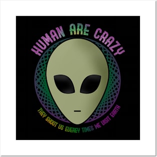 Funny Cute Alien Bully by Human Posters and Art